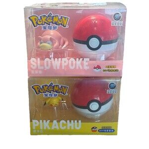 Pokemon Slowpoke And Pikachu DIY Scene Set Lot 2 Pokeball Figures US Seller NIB!